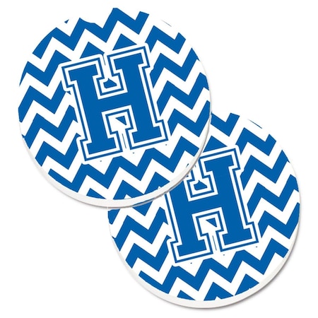 Carolines Treasures Letter H Chevron Blue and White  Cup Holder Car Coaster, PK2 CJ1056-HCARC